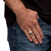 Men's 2 Carat Round Cubic Zirconia Textured Ring Gold-Plated