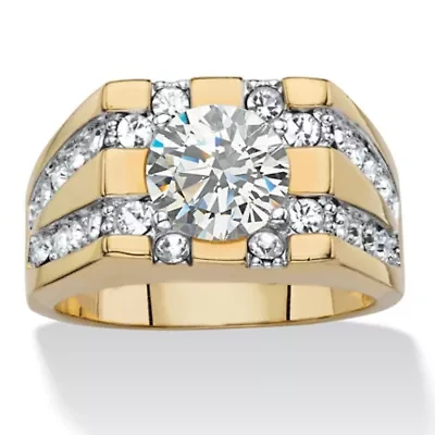Men's 2 TCW Round Cubic Zirconia Gold-Plated Grid Ring