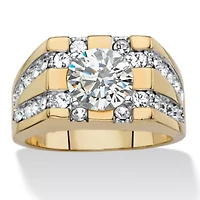 Men's 2 TCW Round Cubic Zirconia Gold-Plated Grid Ring
