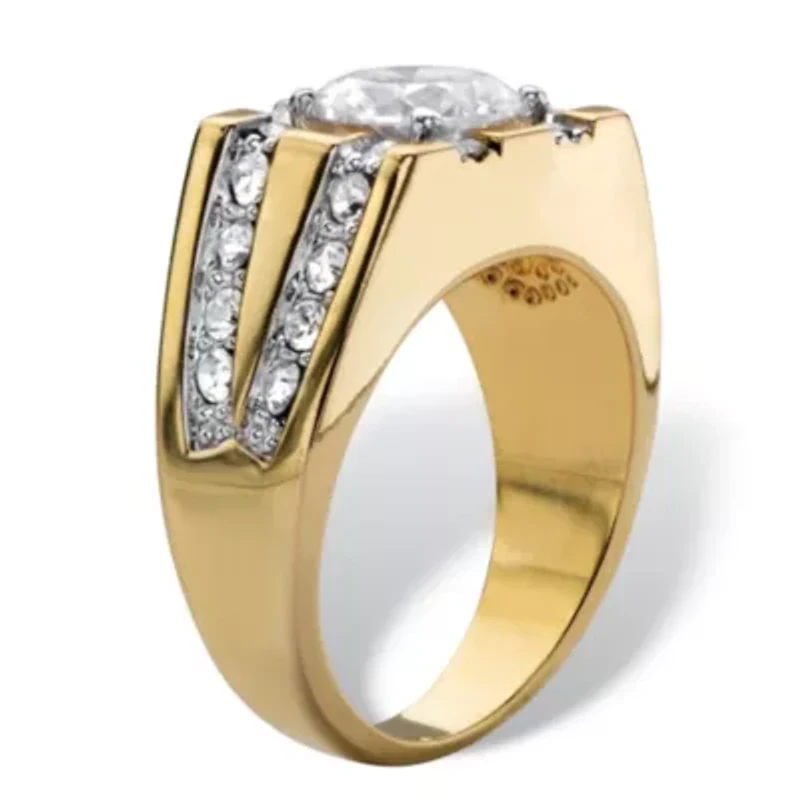 Men's 2 TCW Round Cubic Zirconia Gold-Plated Grid Ring