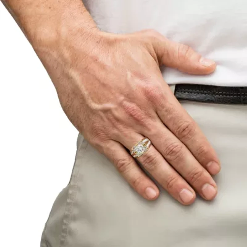 Men's 2 TCW Round Cubic Zirconia Gold-Plated Grid Ring