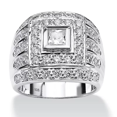 Men's 2.89 TCW Square-Cut Cubic Zirconia Ring .925 Sterling Silver