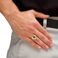 Men's 1.10 TCW Round Cubic Zirconia Gold-Plated Lucky Horseshoe Ring