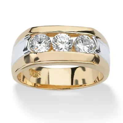 Men's 1.50 TCW Channel-Set CZ Gold-Plated Sterling Silver 3-Stone Ring