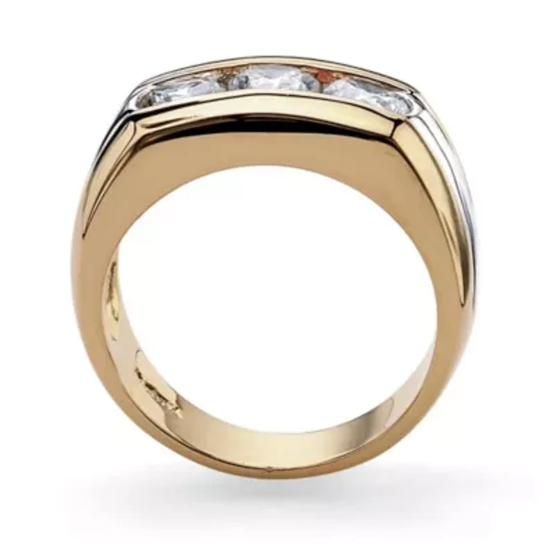 Men's 1.50 TCW Channel-Set CZ Gold-Plated Sterling Silver 3-Stone Ring