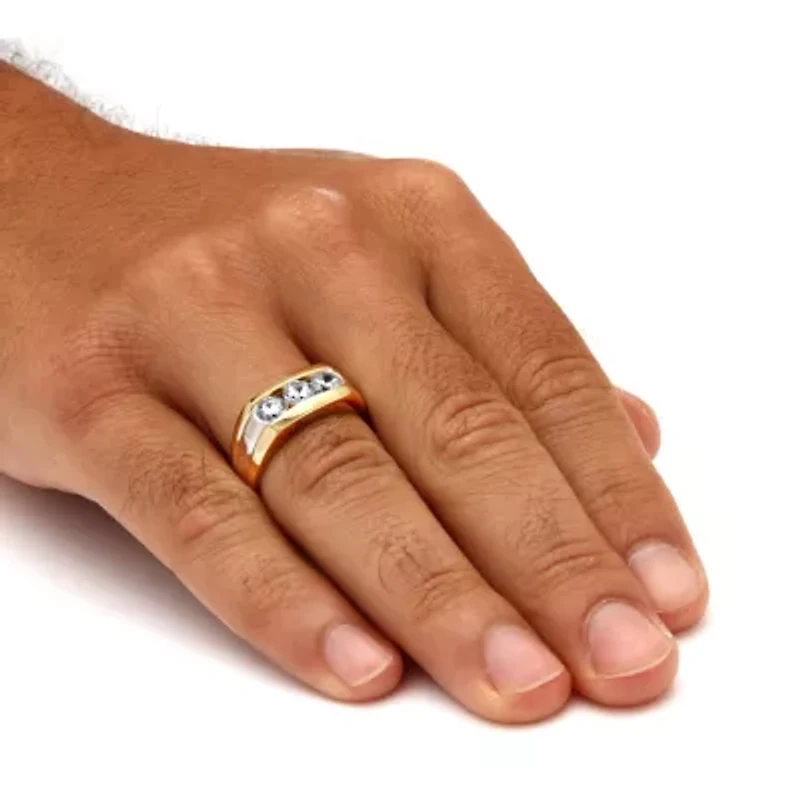 Men's 1.50 TCW Channel-Set CZ Gold-Plated Sterling Silver 3-Stone Ring