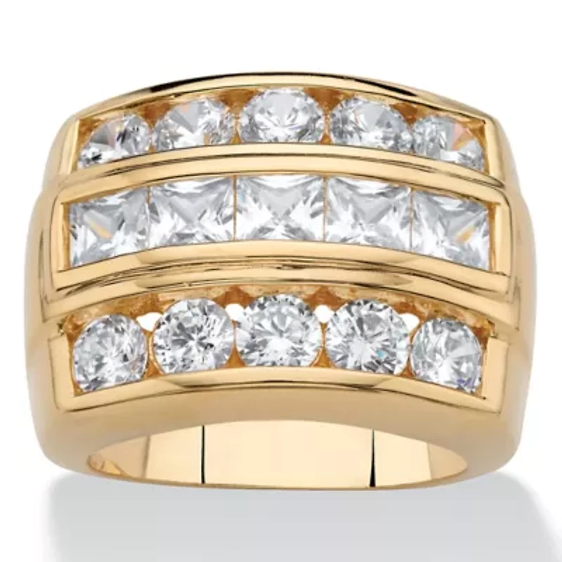 4.35 Cttw Men's Square-Cut 18k Gold-Plated Cubic Zirconia Channel-Set Step Ring