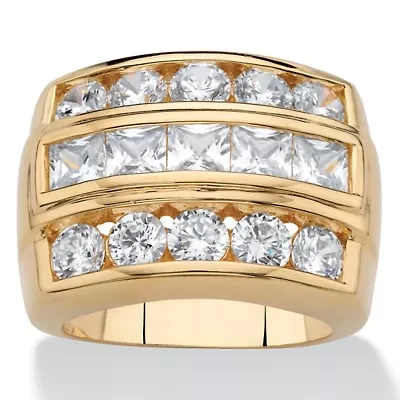 4.35 Cttw Men's Square-Cut 18k Gold-Plated Cubic Zirconia Channel-Set Step Ring