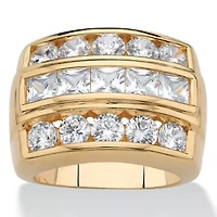 4.35 Cttw Men's Square-Cut 18k Gold-Plated Cubic Zirconia Channel-Set Step Ring