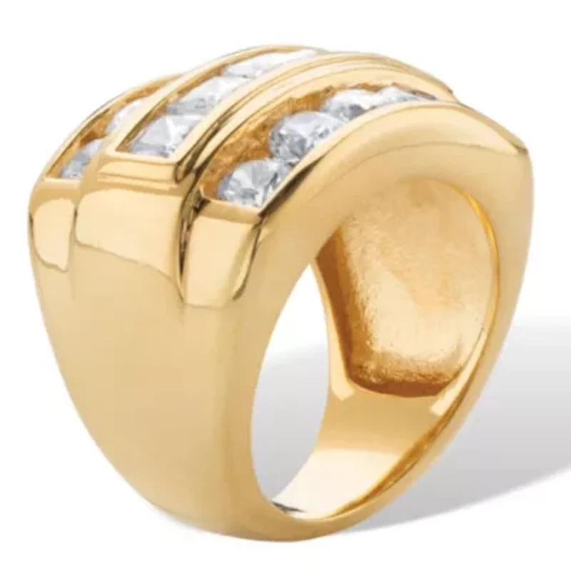 4.35 Cttw Men's Square-Cut 18k Gold-Plated Cubic Zirconia Channel-Set Step Ring
