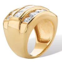 4.35 Cttw Men's Square-Cut 18k Gold-Plated Cubic Zirconia Channel-Set Step Ring