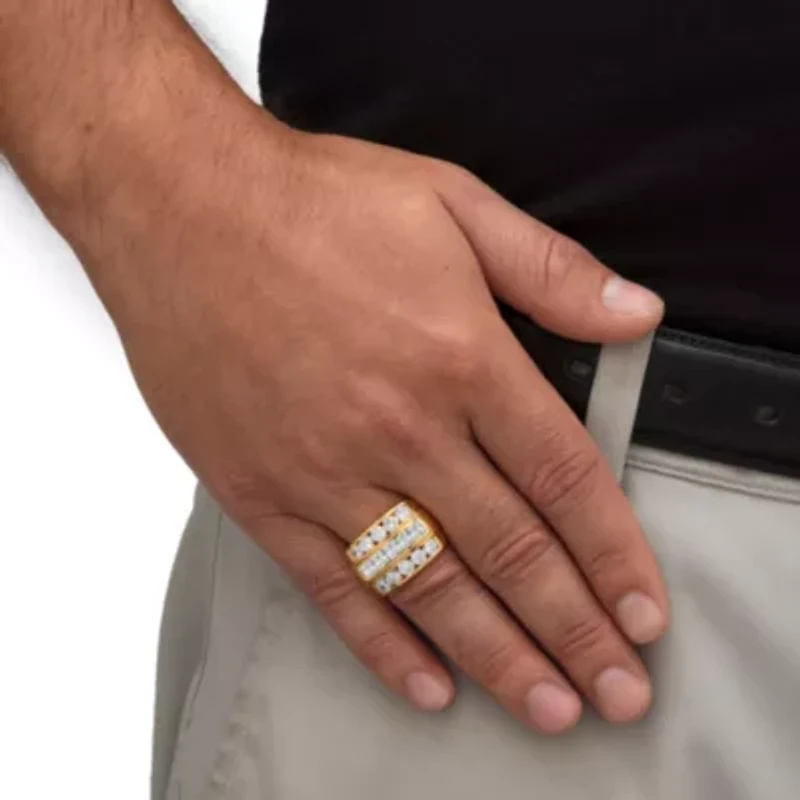 4.35 Cttw Men's Square-Cut 18k Gold-Plated Cubic Zirconia Channel-Set Step Ring