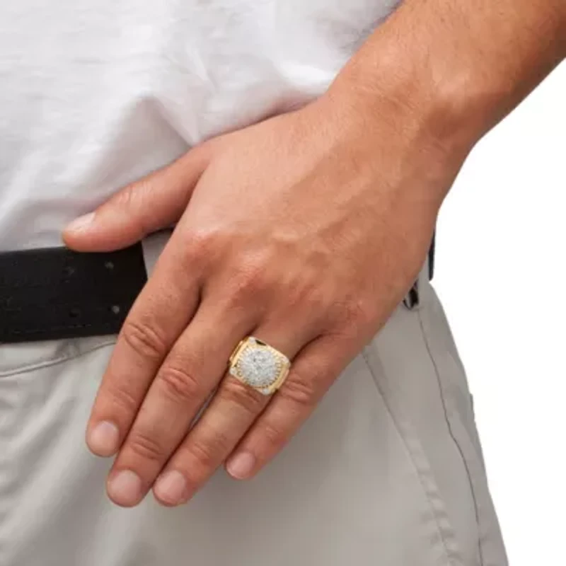 Men's 1.63 TCW Pave Cubic Zirconia 14k Gold-plated Sterling Silver Cluster Ring