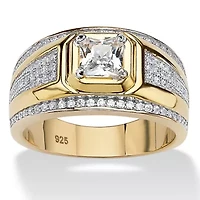 Men's 1.12 TCW Square-Cut Cubic Zirconia Ring 14k Gold-plated Sterling Silver