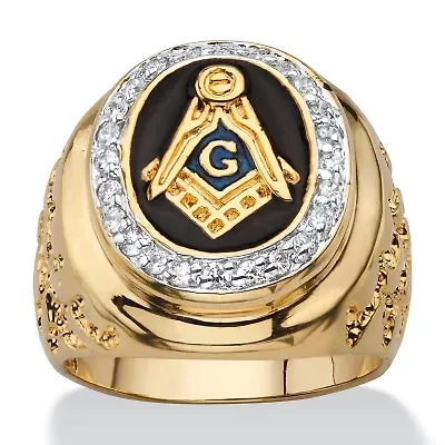 Men's .31 TCW Enamel and Cubic Zirconia Gold-Plated Masonic Nugget Ring