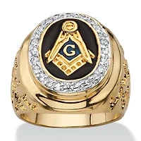 Men's .31 TCW Enamel and Cubic Zirconia Gold-Plated Masonic Nugget Ring