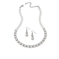 Birthstone Silvertone Necklace & Earrings Set