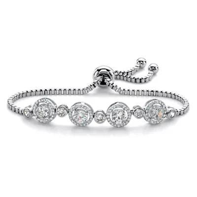 .92 Cttw.Platinum-Plated Birthstone and CZ Adjustable Bolo Bracelet 9"