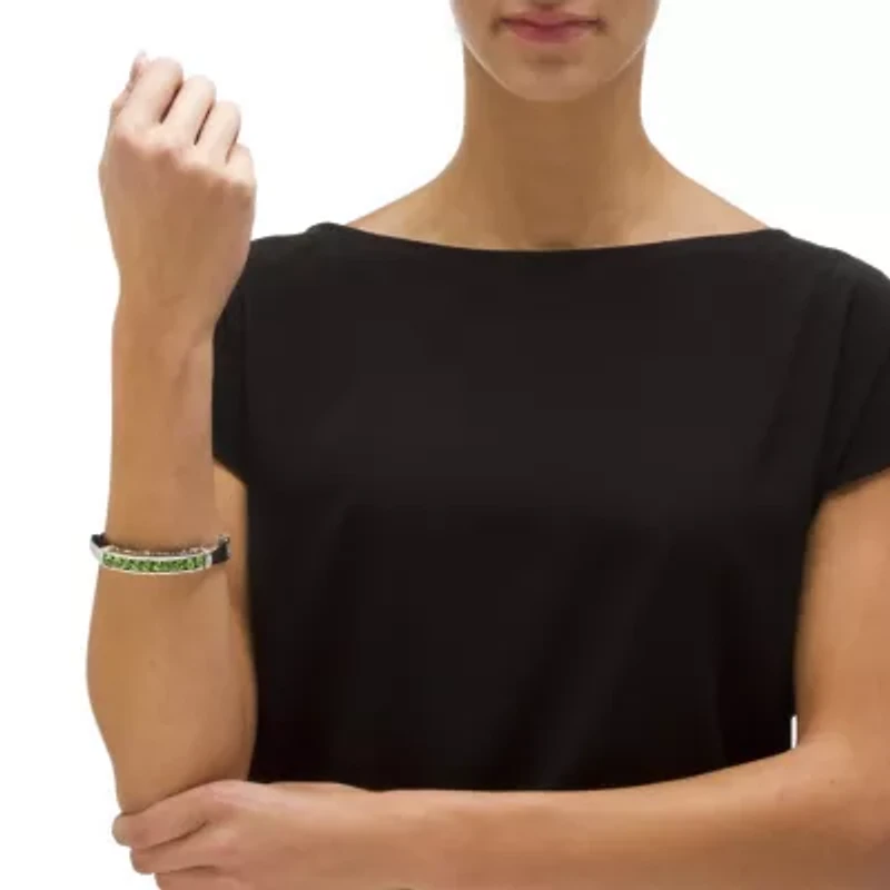 Round Birthstone Bangle Bracelet Silvertone