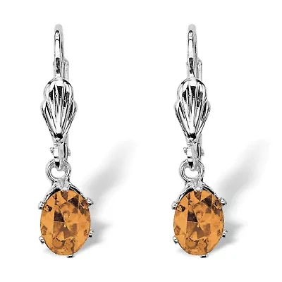 Oval Simulated Birthstone Silvertone Earrings