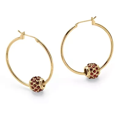 Birthstone Goldtone Bead Hoop Earrings