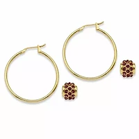 Birthstone Goldtone Bead Hoop Earrings
