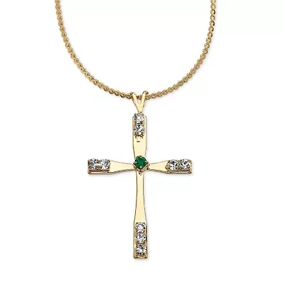 Birthstone Cross Necklace Yellow Goldtone