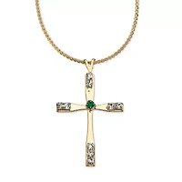 Birthstone Cross Necklace Yellow Goldtone