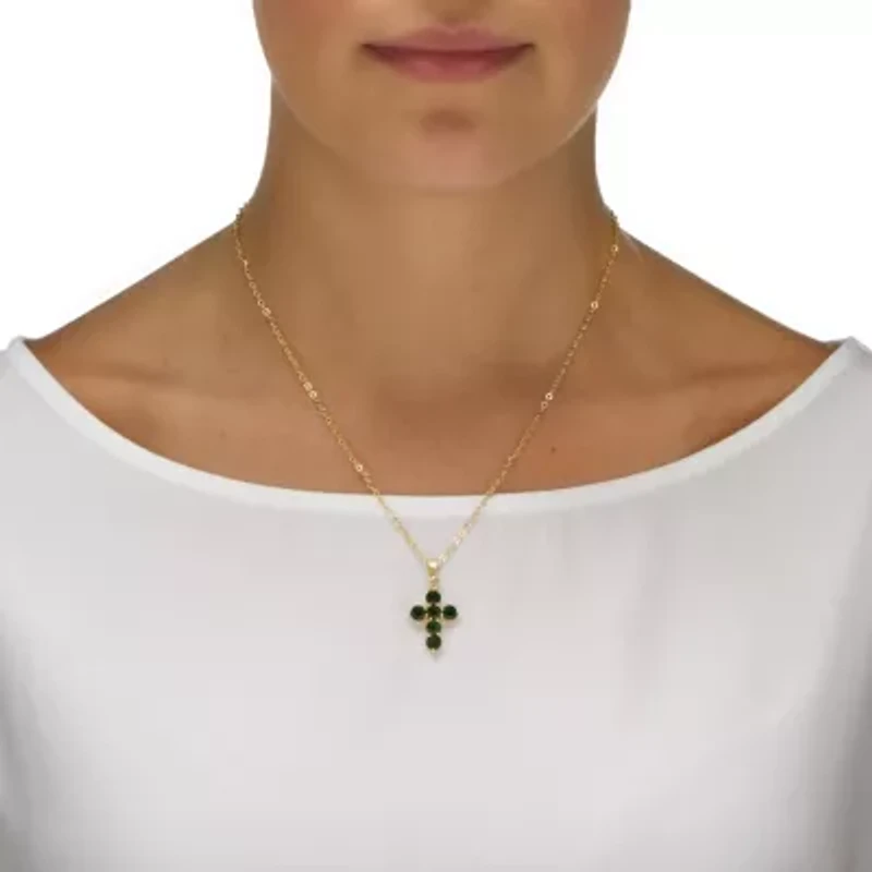 Birthstone Goldtone Cross Pendant Necklace