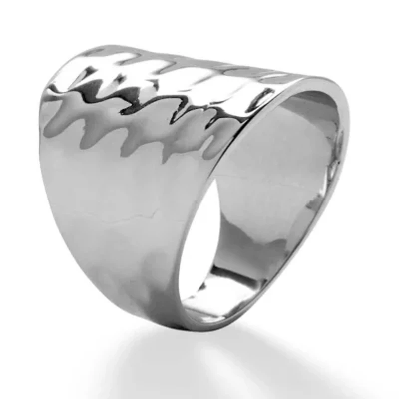 Platinum-Plated Hammered-Style Cigar Band Ring