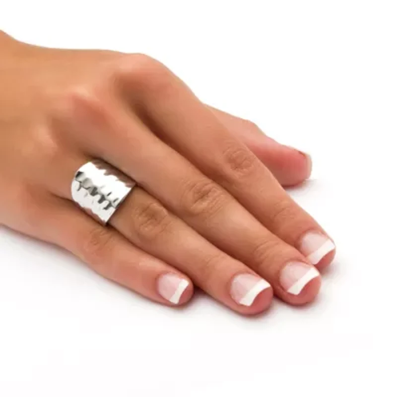 Platinum-Plated Hammered-Style Cigar Band Ring