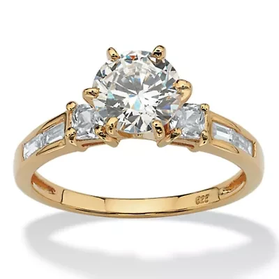 2.14 TCW Round Cubic Zirconia 14k Gold-plated Sterling Silver Engagement Ring