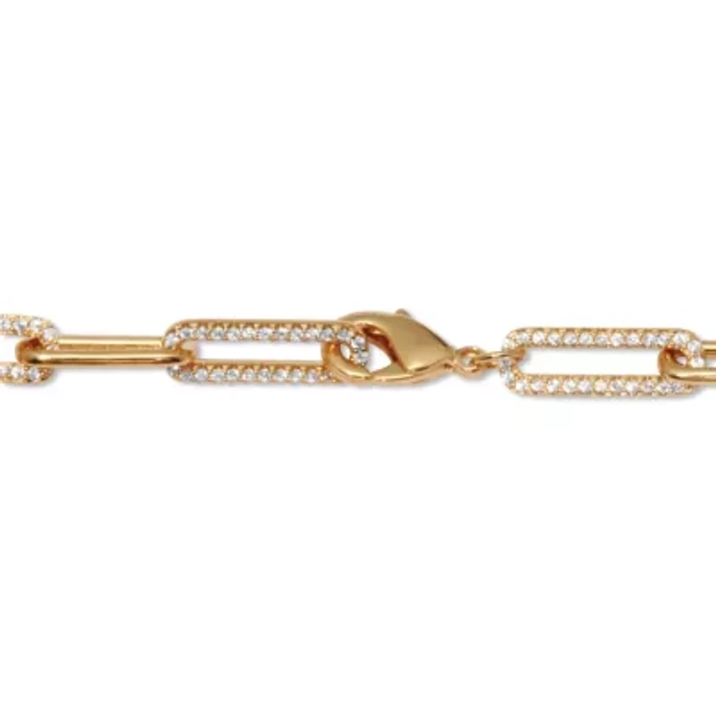 .95 TCW Round Cubic Zirconia 18k Yellow Gold-Plated Paperclip Bracelet 7.5-inch