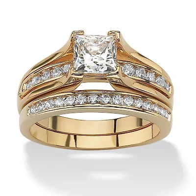 1.88 TCW Princess-Cut Cubic Zirconia Gold-Plated Wedding Band Set