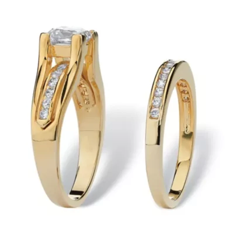 1.88 TCW Princess-Cut Cubic Zirconia Gold-Plated Wedding Band Set