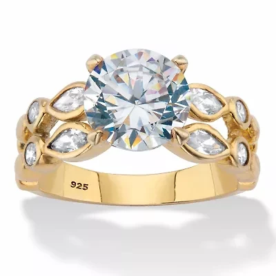 4.34 Cttw. Round CZ Gold-Plated Sterling Silver Double-Row Engagement Ring