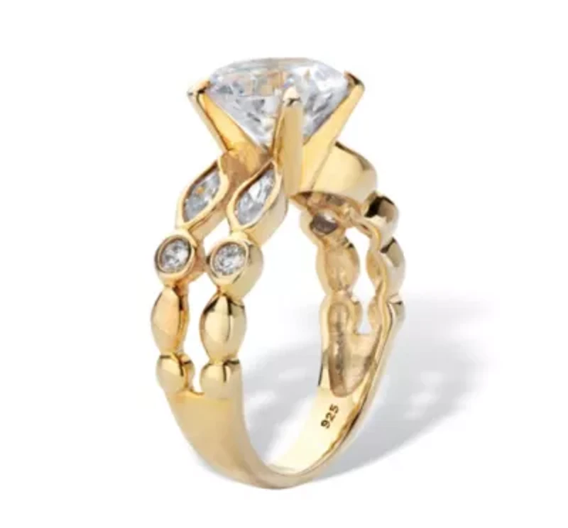 4.34 Cttw. Round CZ Gold-Plated Sterling Silver Double-Row Engagement Ring