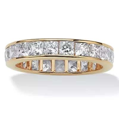 5.29 TCW Princess-Cut Cubic Zirconia 18k Gold-plated Silver Eternity Ring