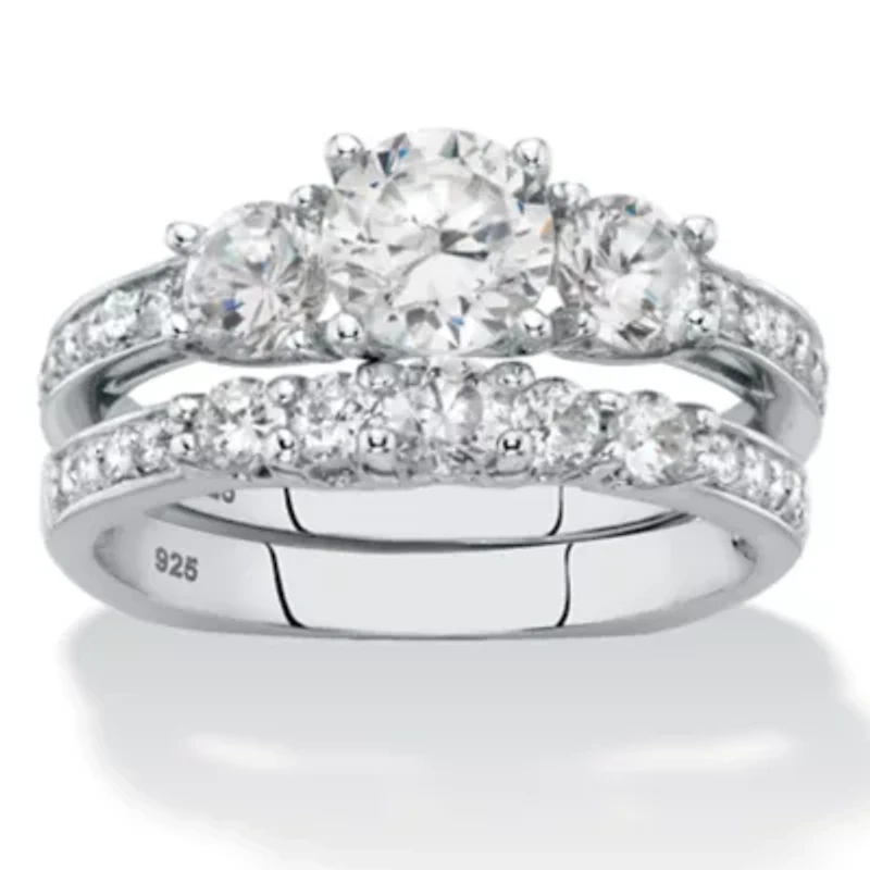 2.09 Cttw 2-Piece Round .925 Silver Cubic Zirconia Wedding Ring Set