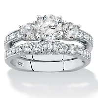 2.09 Cttw 2-Piece Round .925 Silver Cubic Zirconia Wedding Ring Set