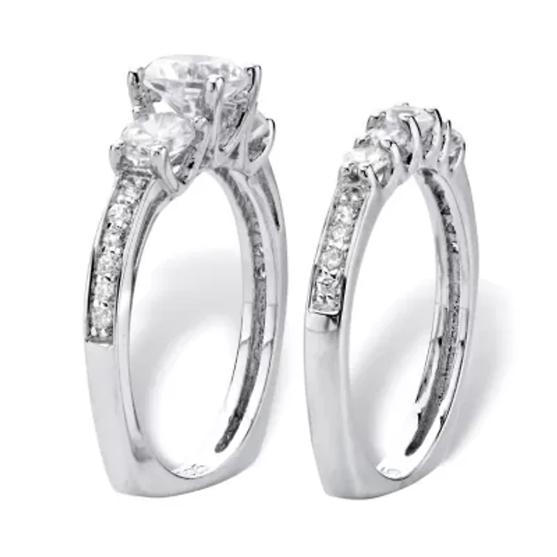 2.09 Cttw 2-Piece Round .925 Silver Cubic Zirconia Wedding Ring Set
