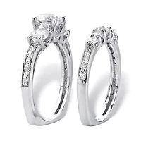 2.09 Cttw 2-Piece Round .925 Silver Cubic Zirconia Wedding Ring Set