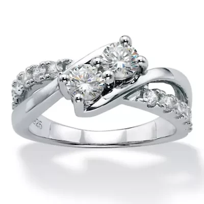 1.20 Cttw. Platinum-plated Silver Round Cubic Zirconia Bypass Promise Ring