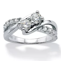 1.20 Cttw. Platinum-plated Silver Round Cubic Zirconia Bypass Promise Ring