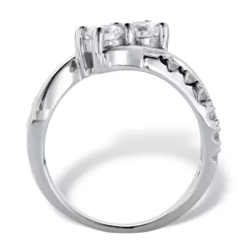 1.20 Cttw. Platinum-plated Silver Round Cubic Zirconia Bypass Promise Ring