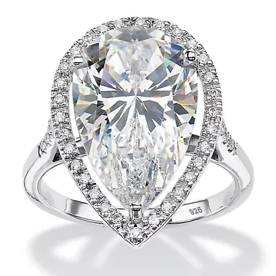 8.33 TCW Pear-Cut Cubic Zirconia Platinum-plated Sterling Silver Halo Ring