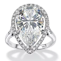 8.33 TCW Pear-Cut Cubic Zirconia Platinum-plated Sterling Silver Halo Ring