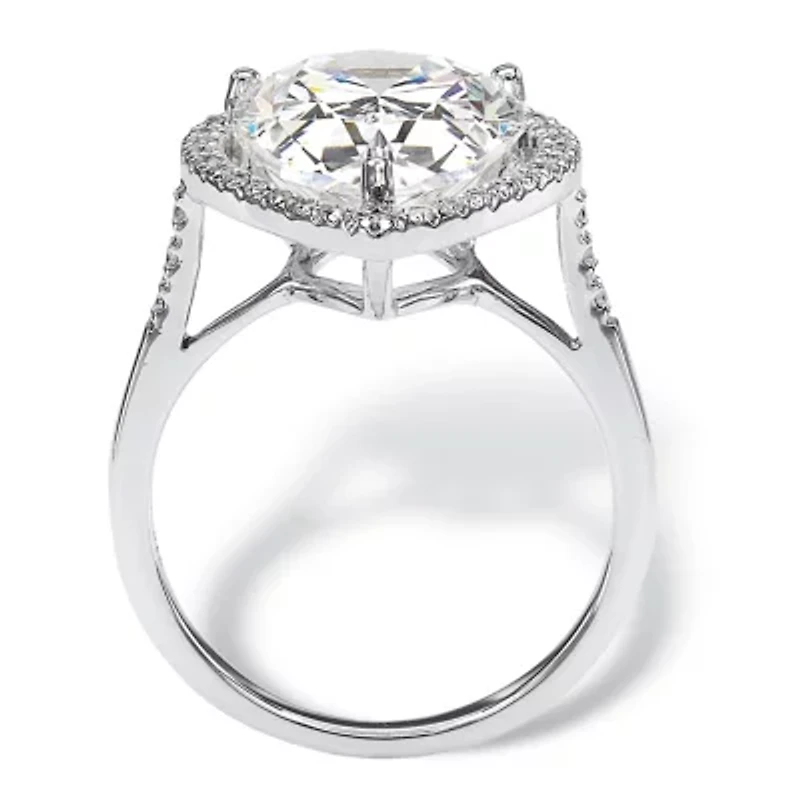 8.33 TCW Pear-Cut Cubic Zirconia Platinum-plated Sterling Silver Halo Ring