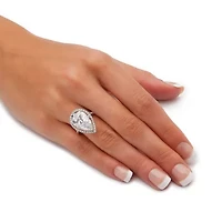 8.33 TCW Pear-Cut Cubic Zirconia Platinum-plated Sterling Silver Halo Ring