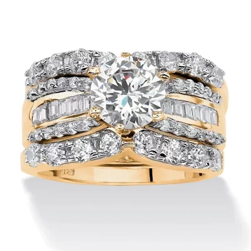 5.62 TCW Round Cubic Zirconia Bridal 14k Gold-Plated Silver 3 Piece Ring Set
